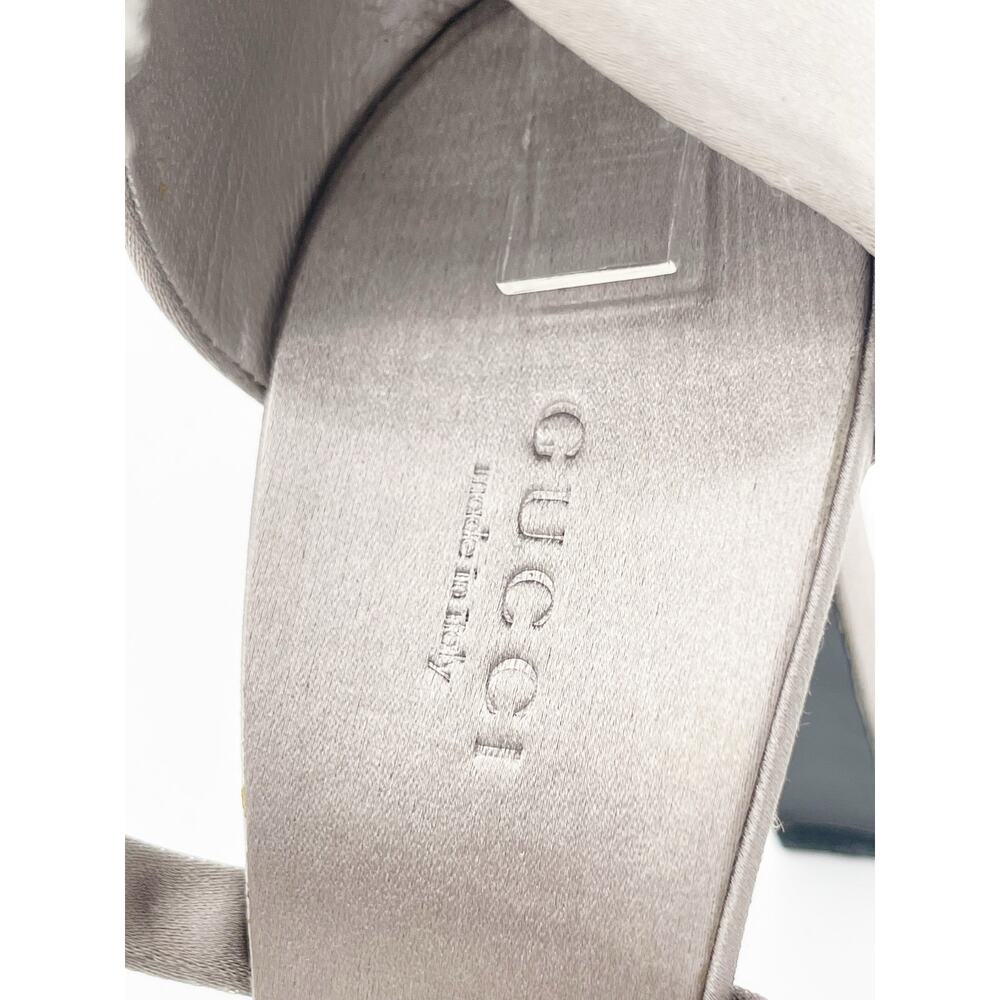 Gucci 2004 Tom Ford Silver Silk Crystal Strap Ankle Wrap Heel Sandals EU 41C - Picture 9 of 13